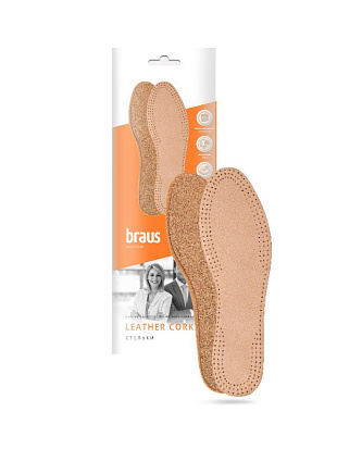 BRAUS Стельки Leather CORK (кожа+натуральная пробка) БЕЖЕВЫЕ р.41-42 BRAUS цвет 